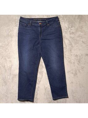 Chicos 14 Petite Blue Denim Girlfriend Ankle Jeans So Slimming Stretch Design